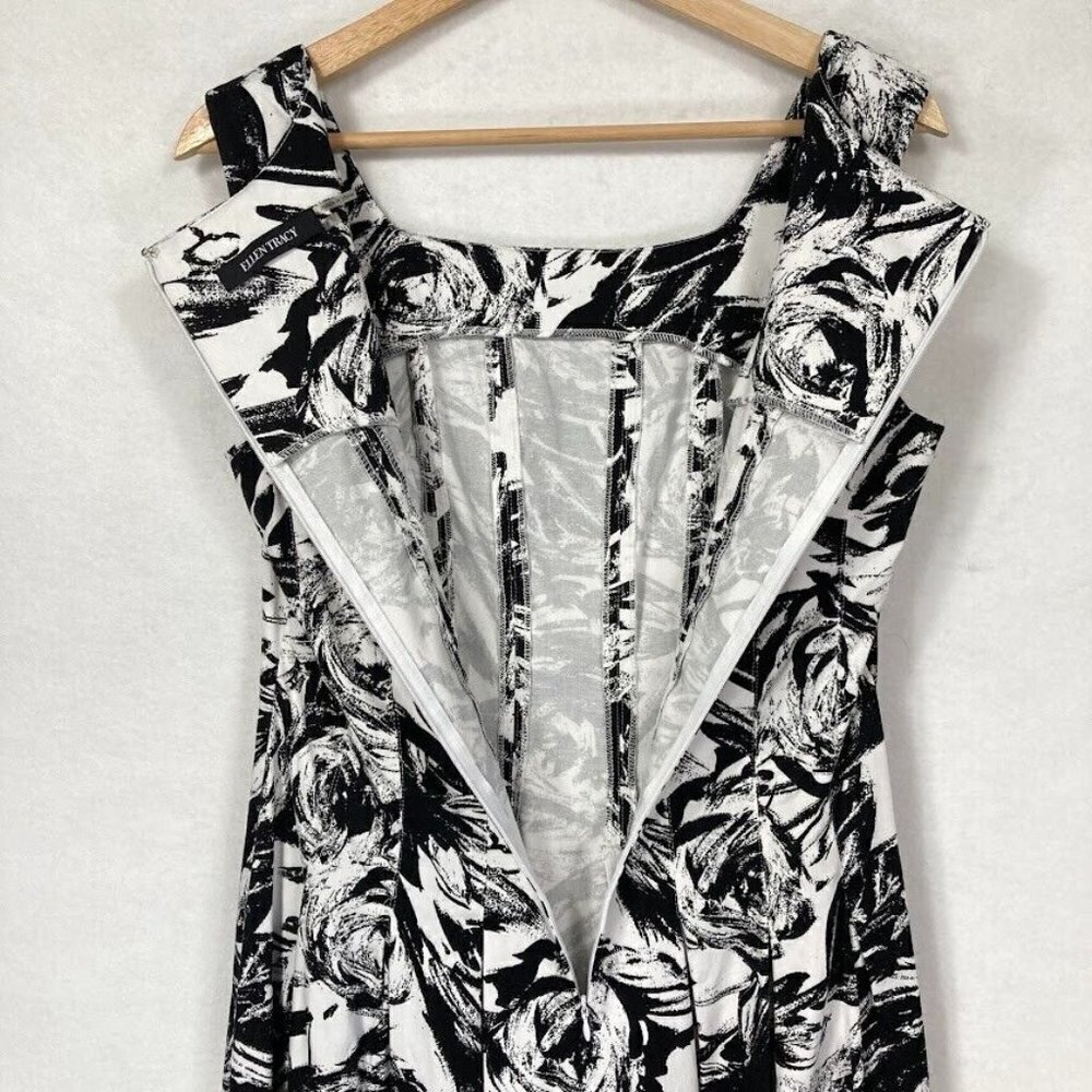 Ellen Tracy Sleeveless Fit And Flair Dress Abstract Floral Dark Academia 8 - Picture 6 of 7